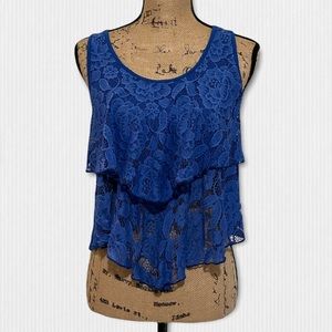 Frenzee Blue Layered Floral Lace Top